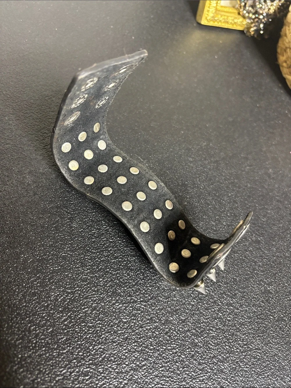 Edgy Emo Black Leather Spiked Wide Cuff Bracelet Unisex